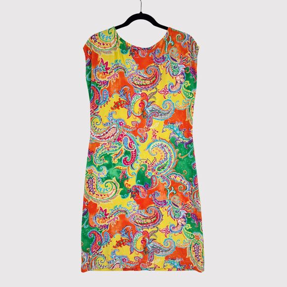 LRL Ralph Lauren Dress Orange Mini Floral Paisley Sheath Stretch Boho Medium - Picture 2 of 10